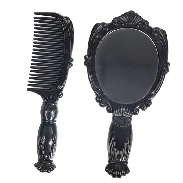 

2 in 1 hair comb set women ladies vanity hand mirror kit no more tangle, Silver