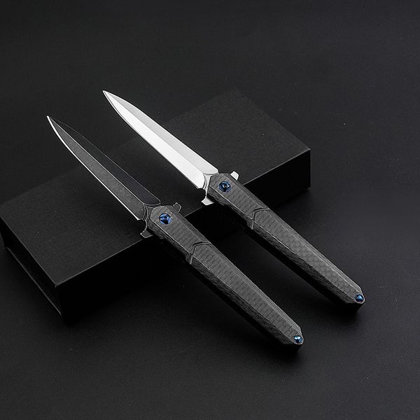 İleri Teknoloji Rulman Flipper Katlama Bıçak M390 Mızrak Noktası Saten / Siyah Taş Yıkama Blade CNC Karbon Elyaf Sap EDC Bıçaklar