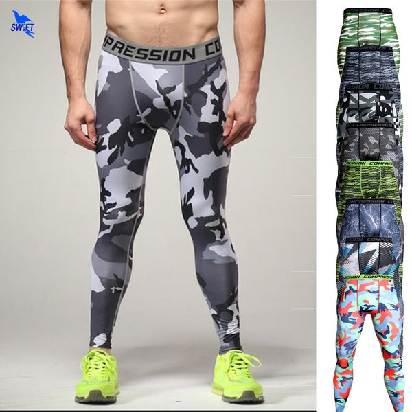 

running pants camouflage base layer compression tights men soccer training fitness sport leggings gym jogger trousers sportswear, Black;blue