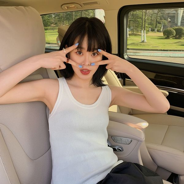 

knitted vest women camisole base vest 's summer sleeveless 2020 new sling round collar base house cloud women, Camo