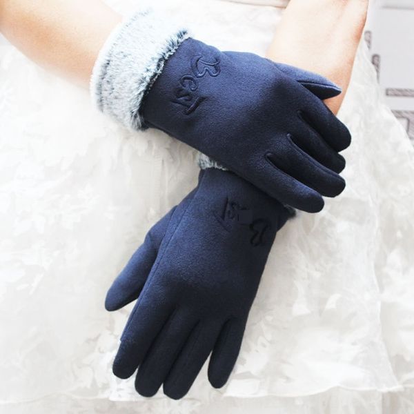

season new women' suede gloves plus velvet warm korean warm wool gloves wool cute students cycling driving, Blue;gray