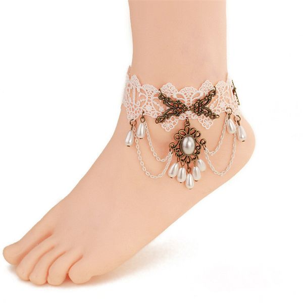 

europe and the united states fashion foot lace pearl women's chain sweet fresh wholesale feet with small accessories wholesale, Red;blue