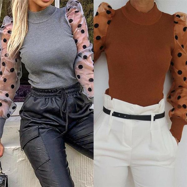 

autumn blouse women polka dot regular mesh hollow out long sleeve blouse office lady shirts casual ladies shirts blouses, White