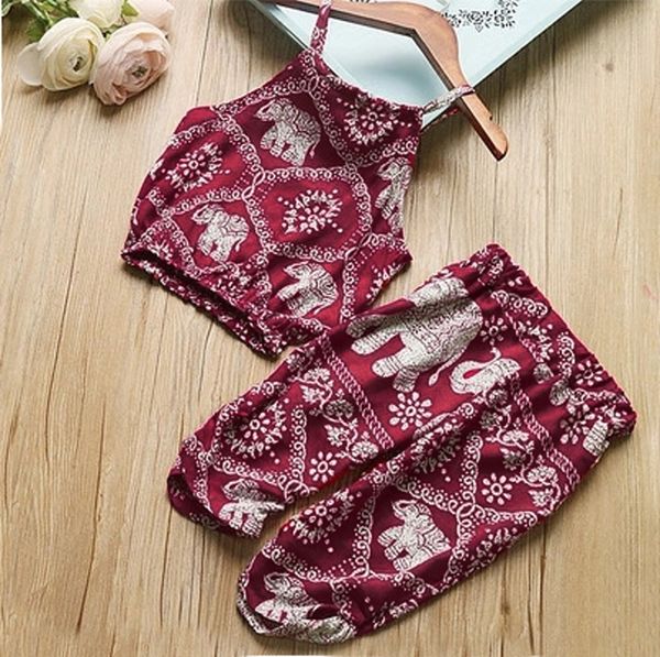 

girls summer clothes 2020 new national style suspender wide leg pants cool suspender + wide leg pants two-piece set