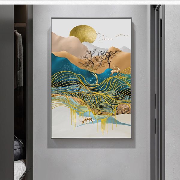 

modern abstract golden elk art canvas painting oil painting wall art pictures for living room home decor (no frame