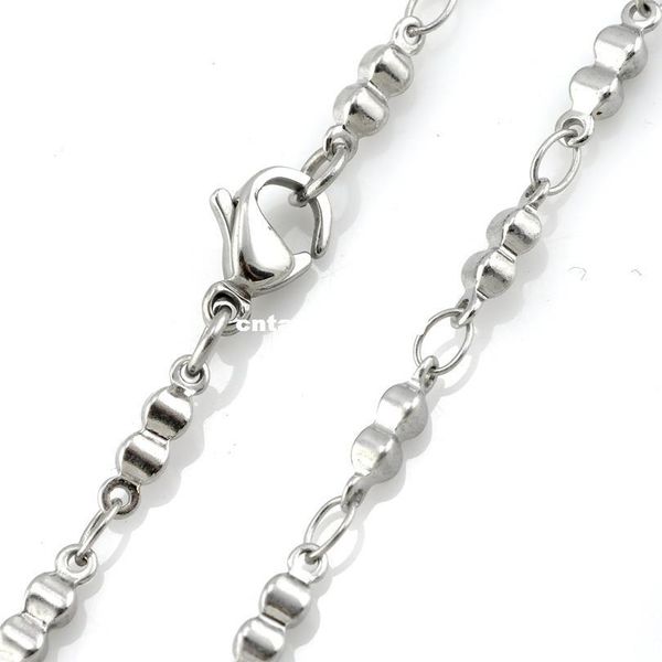 

3mm width 316l stainless steel handmade men's women`s solid gourd shaped bar linked chain necklace (16"-22" inches, Silver