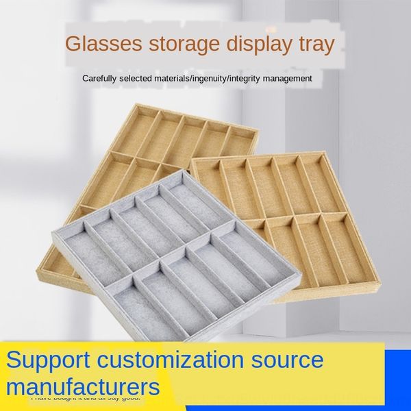

new simple large storage capacity flannel display box linen glasses storage box display plate, Blue