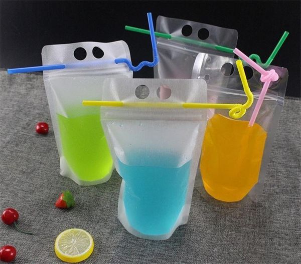 

transparent shing plastic and 4 juice beverage handle pouch holes dhl 500ml drink packaging for self-sealed straw milk for style higlw