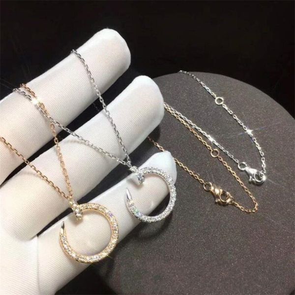 

sparkling luxury jewelry pure %100 925 sterling silver&gold pave white sapphire cz diamond gemstones nail pendant clavicle necklace gift