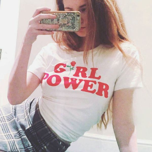 

blackday summer girl power rose t shirt letter white yellow grey black cotton ladies t-shirt flowers