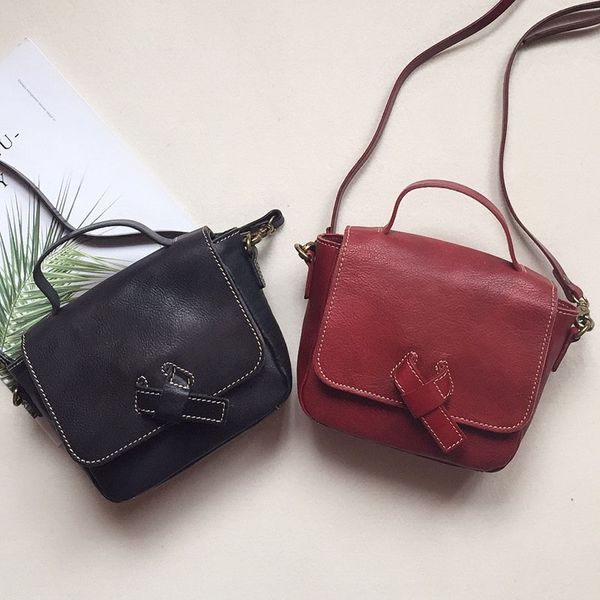 

the first layer of leather mini handbag bow leather shoulder bag retro diagonal small bag female