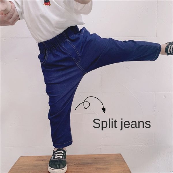 

2020 jeans spring summer new children's split pants boys' and girls' knitted sunshine soft jeans high elastic and colorfast, Blue