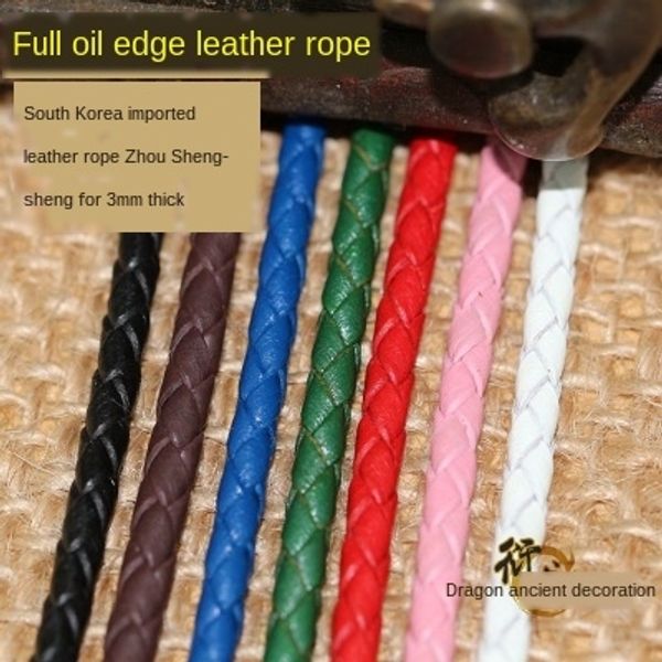 

diy full oil edge cowhide rope 3mm thick bracelet diy handmade necklace material accessories handmade round cowhide rope, Silver