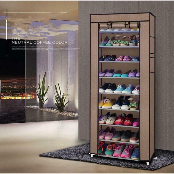 

standing 10 tier shoes tower rack organizer storage space saving coffee