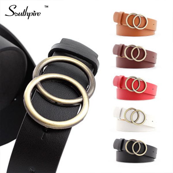 

fashion students simple new circle pin buckles belt alloy double ring circle buckle girl jeans dress wild belts, Black;brown