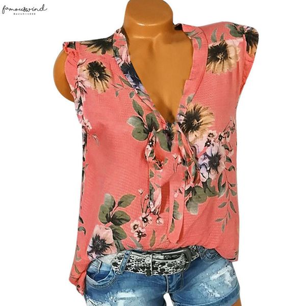 

womens and blouses women 2020 plus size s 5xl loose print v neck sleeveless blouse pullover shirt summer new, White