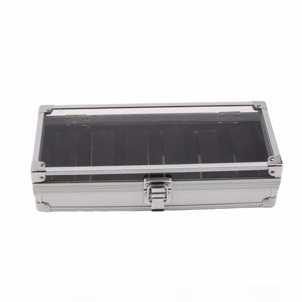 

watch box 6 grid insert slots jewelry watches display storage box case aluminium jewelry decoration winder, Black;blue