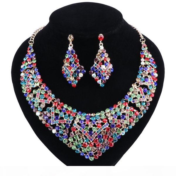 

ashion jewelry gold color crystal rhinestones necklace and earrings set women bridal wedding jewelry sets 5color, Black