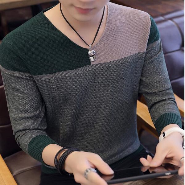 

and winter new autumn long sleeve business v-neck hit color knit sweater pullover men's, White;black