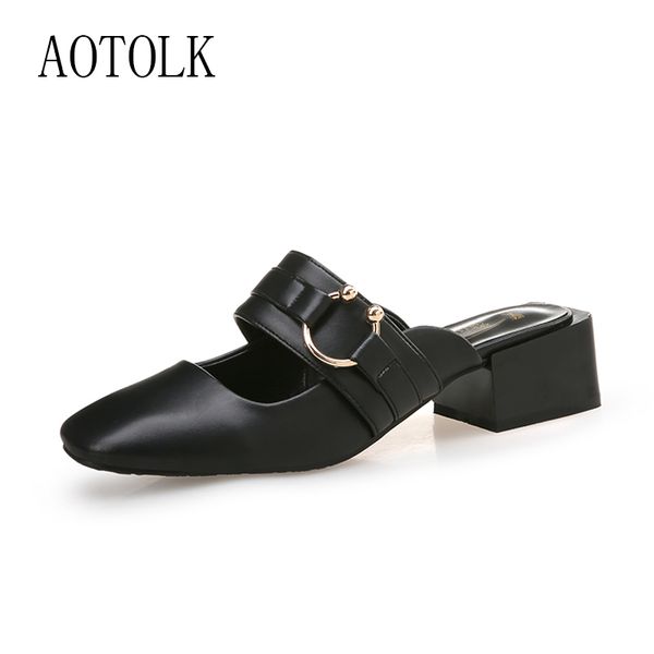 

women sandals woman slippers brand women shoes thick heels buckle strape heels casual shoes autumn plus size 2020 new, Black