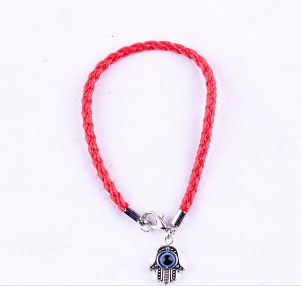 Encantos 100pcs Red Leatheroid trançada Corda Kabbalah olho mau Hamsa Mão Pulseiras Couro homens e mulheres pulseira sorte WY1420