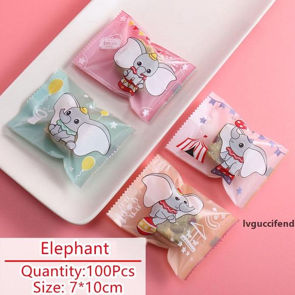 

100pcs/lot candy bag cookies pack cartoon circus elephant pattern homemade nougat biscuit party wedding sack packing bags