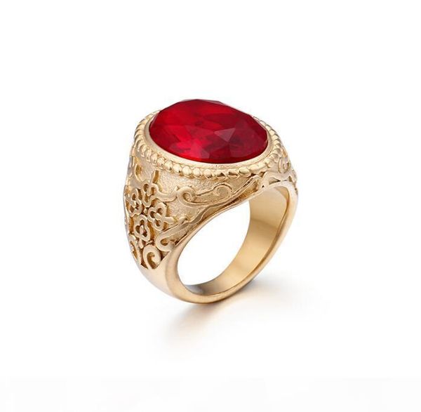 

2019 drop shipping men's biker stainless steel ring big stone for man unique gothic punk retro sport biker male finger rings, Golden;silver