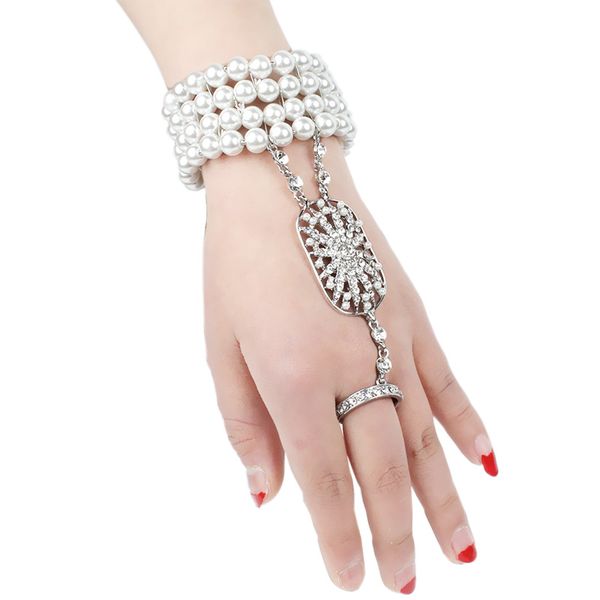 

art deco the great gatsby inspired flower simulated pearl bracelet set wedding bridal bracelet 1920s flapper accessories, Red;blue