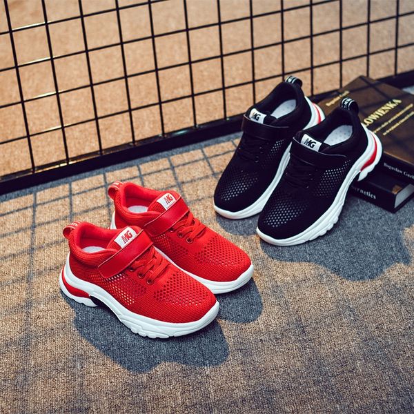 

boys sports running ' sports 2020 new girls' flying woven mesh breathable casual shoes middle and large children's running sh, Black