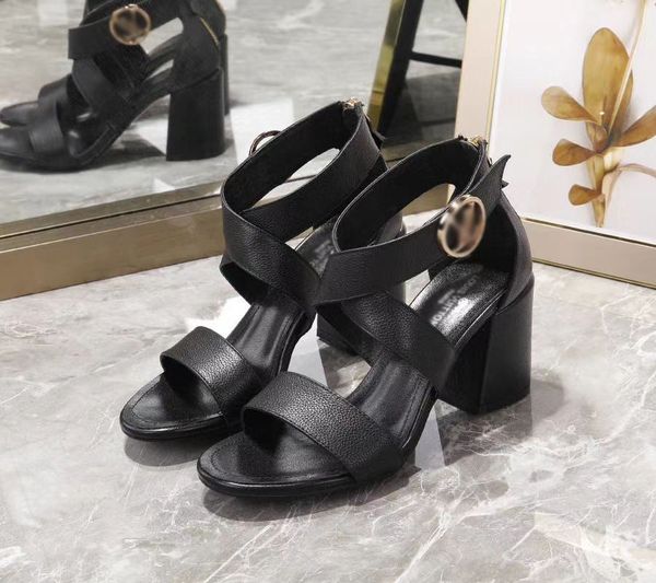 

20eess2 7.5 cm with box sandals slippers dress shoes women real leather studs high heels sandal 34-41 slippers slide sandals beach flip, Black