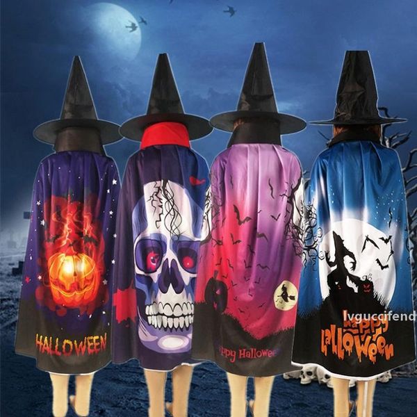 

2pcs/set halloween robe cloak black wizard hat cape cosplay costume robe cloak bat pumpkin skull printed robe cloaks vt0477