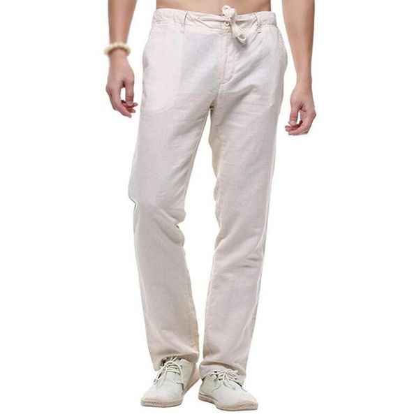 

thin pants trousers linen baggy straight pants men's summer casual hot, Black