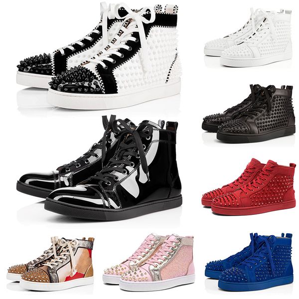 

2020 red bottom sneakers casual shoes mens women low high designer platform spikes roller boat flats loafers luxury leather chaussures, Black