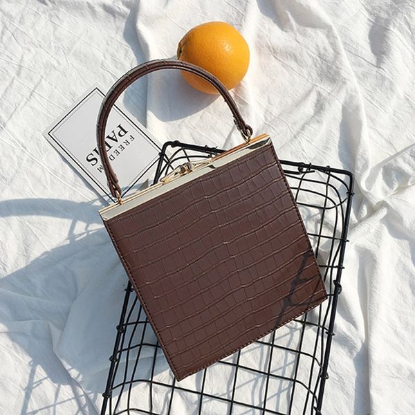 

vintage kiss lock clip women's shoulder bag solid color women crossbody bags for women small square female handbag lady tote bag
