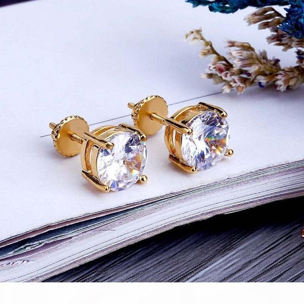 

i mens hip hop stud earrings jewelry fashion round gold silver simulated diamond earrings for men, Golden;silver