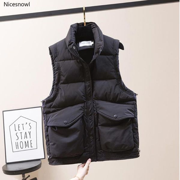

autumn winter women vest mandarin collar sleeveless short coat women jacket waistcoat female chalecos para mujer, Black;white