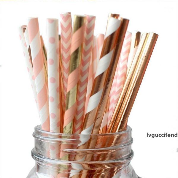 

striped paper straw set disposable party bar pearl milk tea decoration paper straw purple rose gold stripe polka dot straw 150 pcs 57