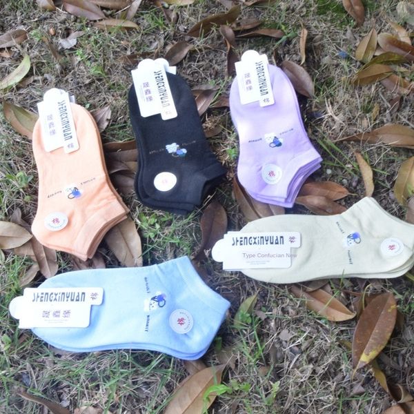 

new women's thin cotton short tube low-boat northeast socks cartoon boat socks, Pink;yellow