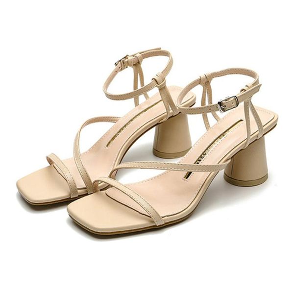 

women's sandals summer open toe buckle thick high heel sandals casual party shoes summer women shoes, Black