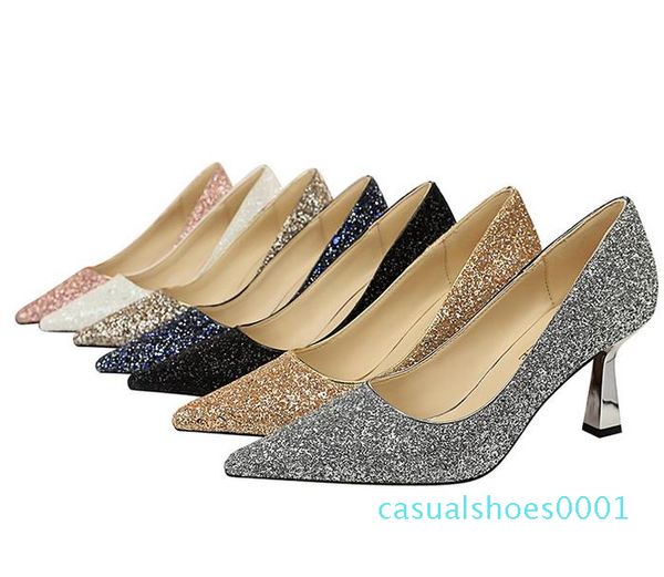 

size 34 to 43 bridesmaid wedding shoes designer pumps shining sequins high heels fashion luxury designer women shoes l29, Black