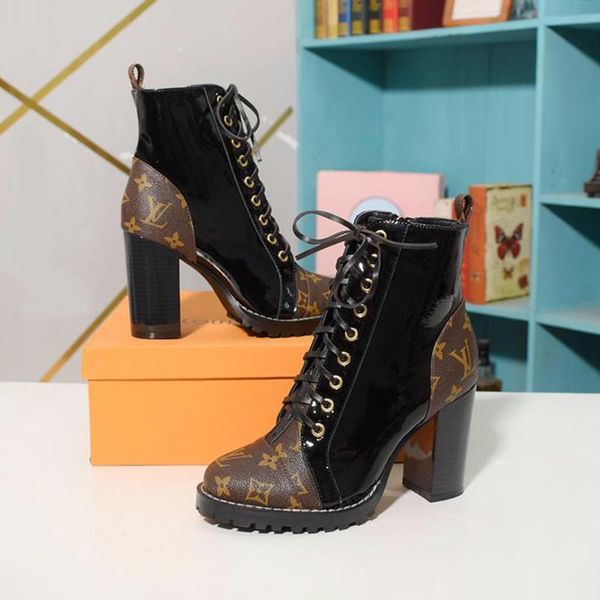 

women boots chunky heels ankle star trail ankle boot bottes femmes womens shoes fashion chaussures de femme luxury design lady booties shoes, Black