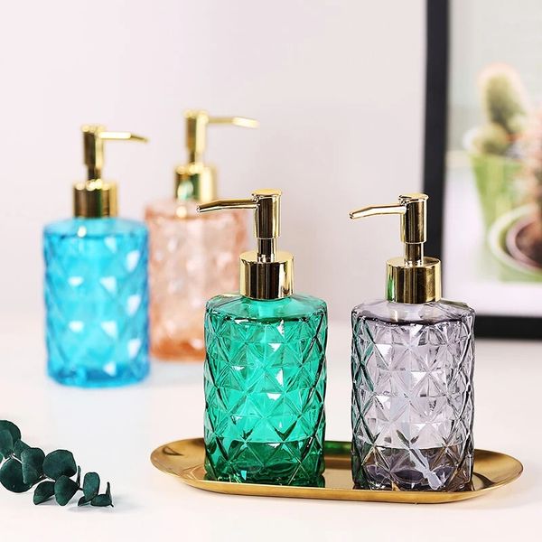 

330ml glass hand pump bottle bump texture pack liquid shampoo soap dispenser