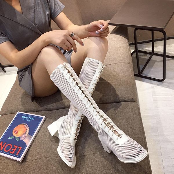 

boots женщины нью-2020 лето пинетки zipper круглый toe обувь роскошные дизайнерские sexy бедра высокие каблуки высокие sexy сандалии рок рез, Black