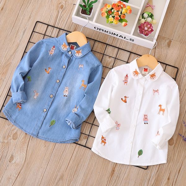 

svly2 little fox rabbit cartoon embroidery girl long sleeve 2019 autumn new wear tong chen shan tong chen shan embroidered children's s, White;black