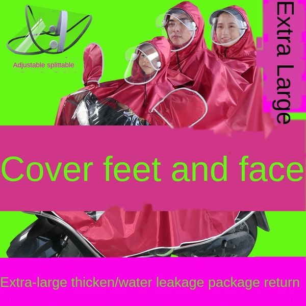 

5b30v increased motorcycle motorcyclecloak motorcycleface covering three-person rain batch double poncho parent-child thickened electric mot, Red;brown