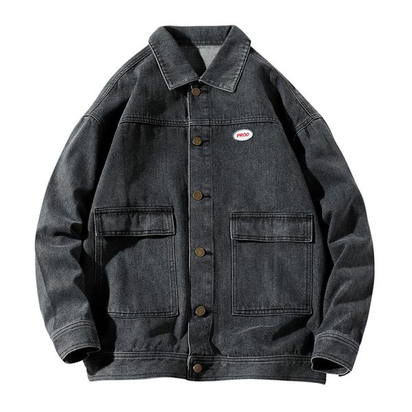 

big pockets denim jacket men's hip hop jeans coat cowboy button jacket 2020 streetwear casual bomber jackets men blue outerwear, Black;brown