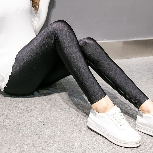 

shiny basic leggings women thin full ankle length leggings stretch pants drop shipping good quality, Black