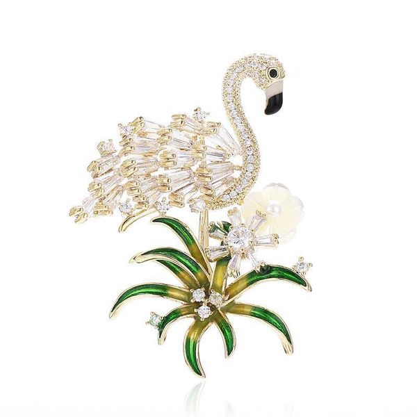 

xiumeiyizu cubic zirconia micro paved flamingo brooch pin lady creative trendy dresssing brooches costume jewelry, Gray
