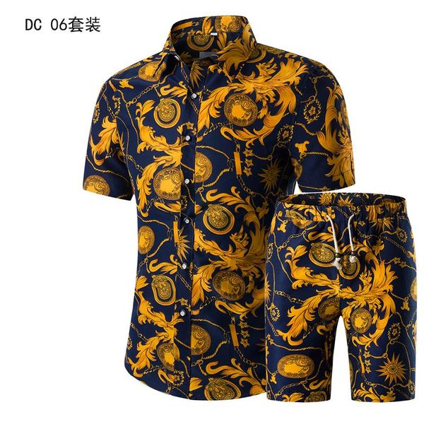 

oem short sleeve shirt 2 piece men set suit casual shorts camo golden sport wear floral beach hawaiian shirt print graphic, Gray