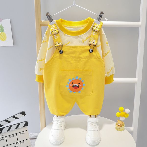 

осень унисекс baby набор малыши девочка с длинным рукавом + брюки подтяжки двухкусочного костюма новорожденного костюм повседневных печатями, White